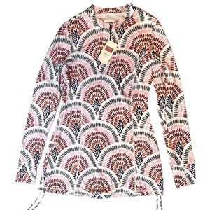 Lily Cat Rash Guard‎ Swim Coverup SPF 50 Women Small Boho Ruched Long Sleeve NWT